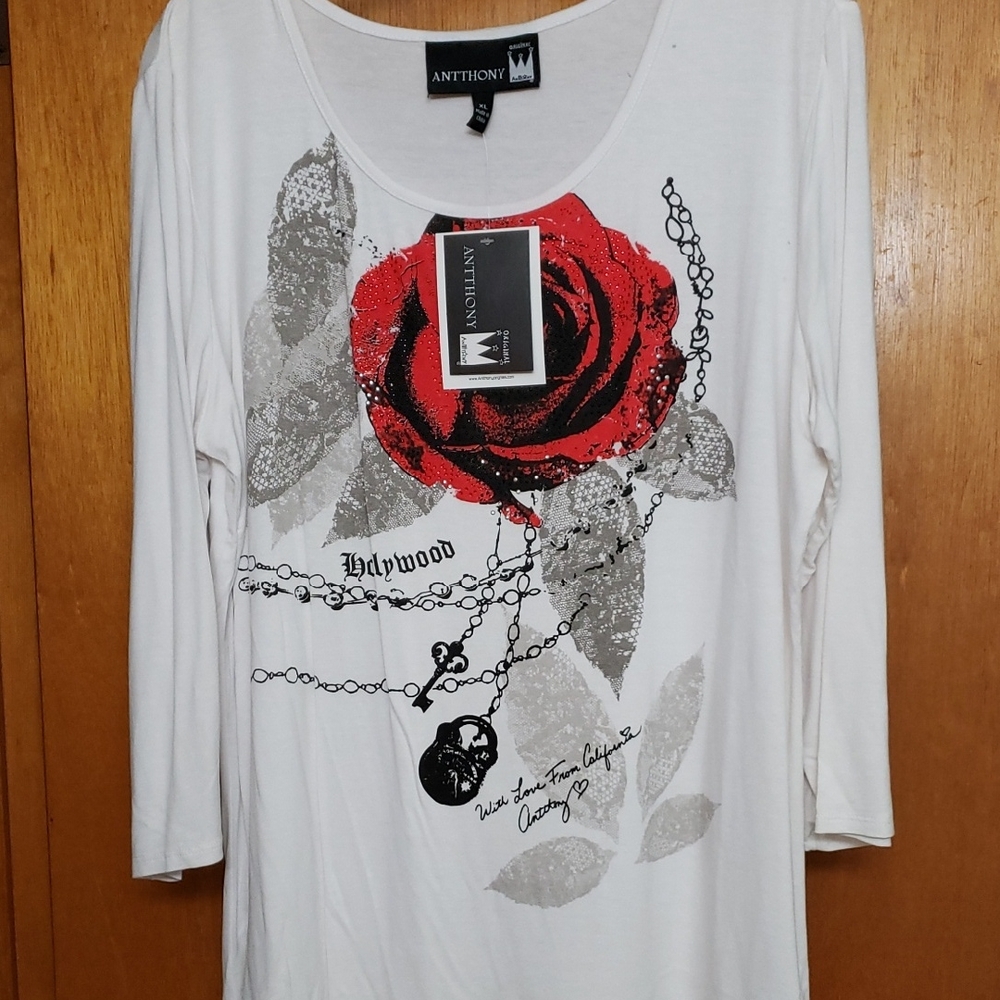 Antthony white Long Sleeve Top with Red and Gray Design